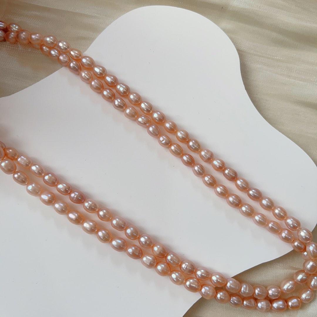 #PN82 Double Layered Genuine Freshwater Purple Rice Pearl Necklace 6mm-7mm