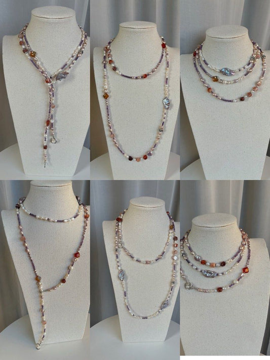 #PN45 Getting Purple | Freshwater Pearl Necklace |Super Long|Multi Wear|Natural Stones|Quartz|Agate|Baroque Pearl