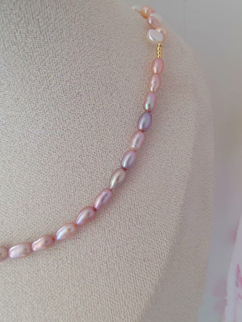 #PN289 Ocean’s Glow| Freshwater Pearl Necklace | Wheat Ear Design | Removable Pendant | Metallic Lustre | Natural Flaws