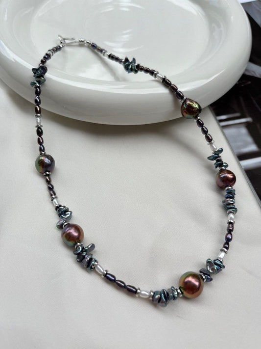 #PN83 Dark Gothic Style Petals Freshwater Baroque Pearl Necklace |Irradiation Colour |Baby Pearl