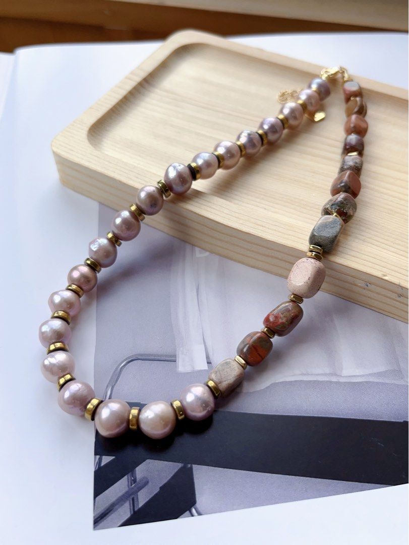 #PN70 [Flash Sale]History Traces | Freshwater Pearl Necklace |Natural Stones|Purple Baroque Pearl |Slight Natural Flaws |Original Design|Handmade