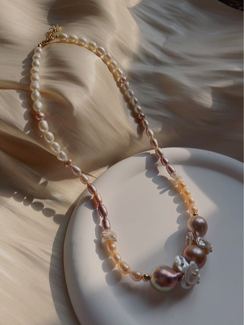 #PN176 [Sale] [Floral Series] Baroque Freshwater Pearl Necklace | Mixed Colour |Superb Lustre