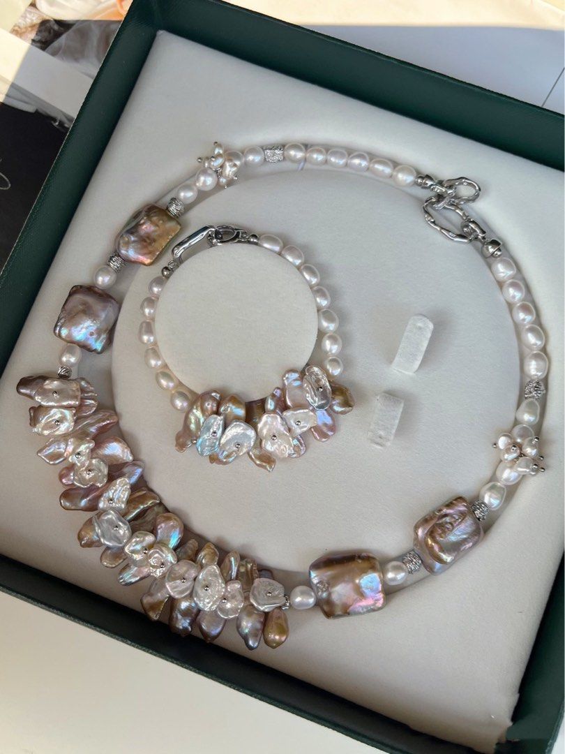 #PN134 [Floral Series] Handmade Original Design | Blossom Grace|Freshwater Pearl Bracelet & Necklace Set|Petal on Pearl