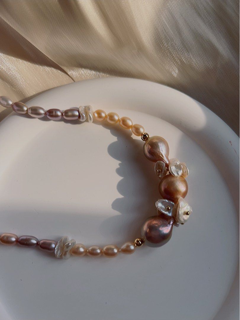 #PN176 [Sale] [Floral Series] Baroque Freshwater Pearl Necklace | Mixed Colour |Superb Lustre