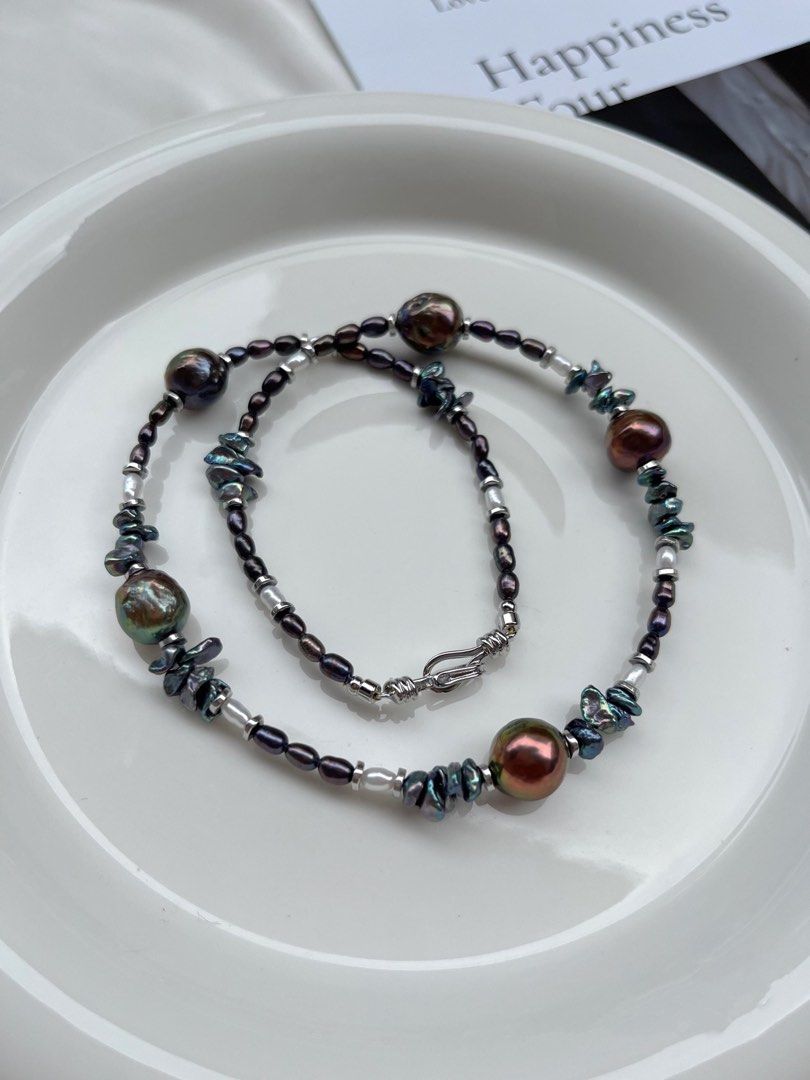 #PN83 Dark Gothic Style Petals Freshwater Baroque Pearl Necklace |Irradiation Colour |Baby Pearl