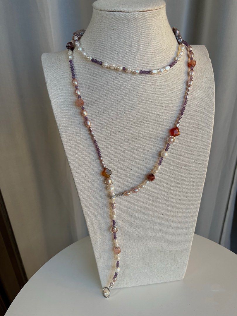 #PN45 Getting Purple | Freshwater Pearl Necklace |Super Long|Multi Wear|Natural Stones|Quartz|Agate|Baroque Pearl