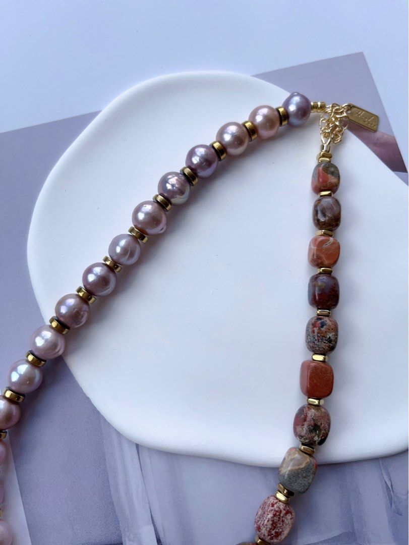#PN70 [Flash Sale]History Traces | Freshwater Pearl Necklace |Natural Stones|Purple Baroque Pearl |Slight Natural Flaws |Original Design|Handmade