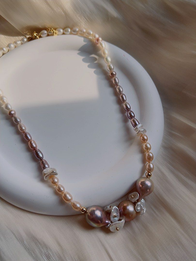 #PN176 [Sale] [Floral Series] Baroque Freshwater Pearl Necklace | Mixed Colour |Superb Lustre