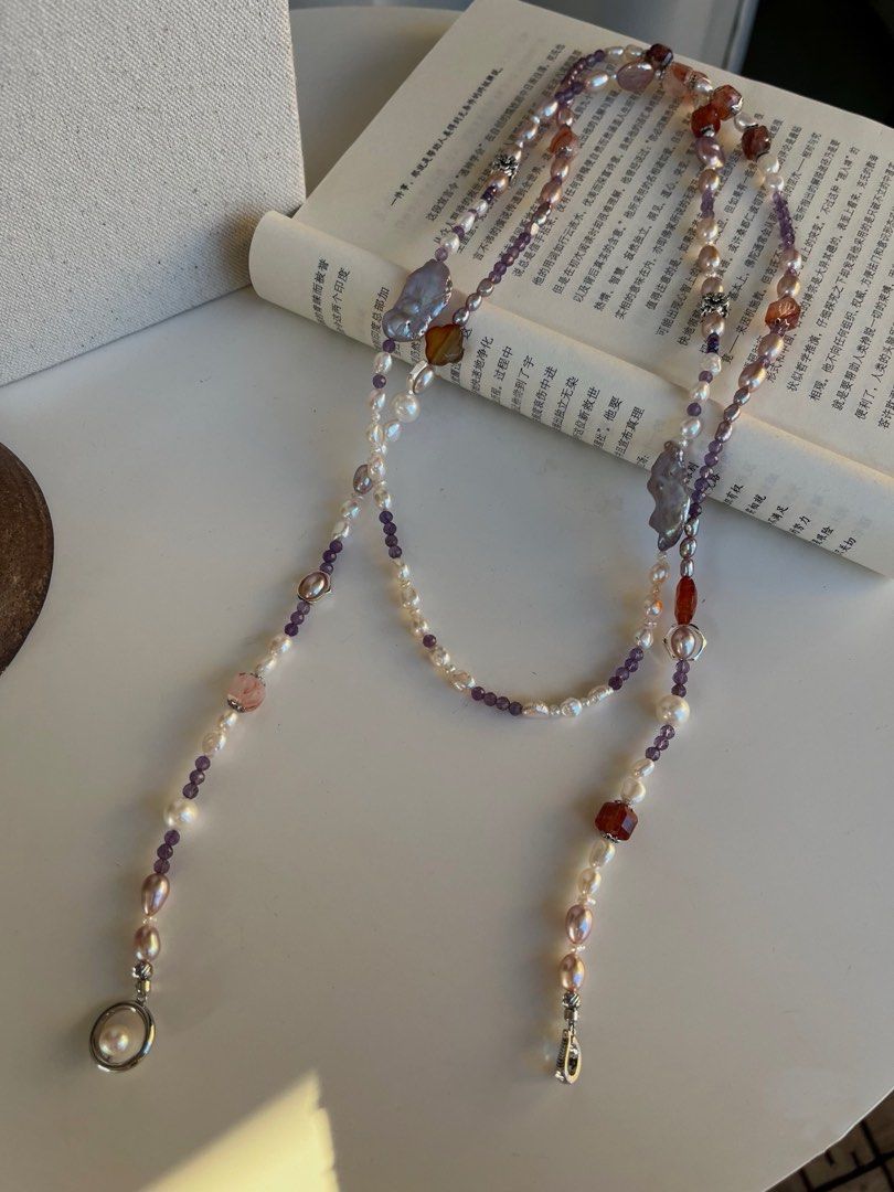 #PN45 Getting Purple | Freshwater Pearl Necklace |Super Long|Multi Wear|Natural Stones|Quartz|Agate|Baroque Pearl