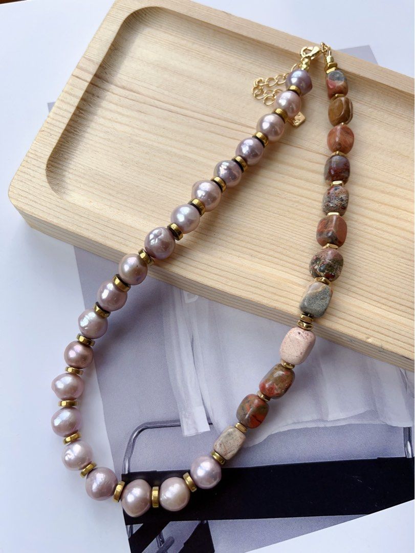 #PN70 [Flash Sale]History Traces | Freshwater Pearl Necklace |Natural Stones|Purple Baroque Pearl |Slight Natural Flaws |Original Design|Handmade