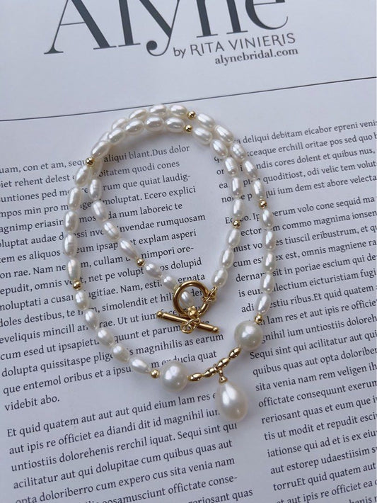 #PN101 [Sale]Genuine Simplicity |Freshwater Pearl Necklace |Rice Pearl |Baroque Pearl |Big Rice Pearl Pendant |OT Clasp