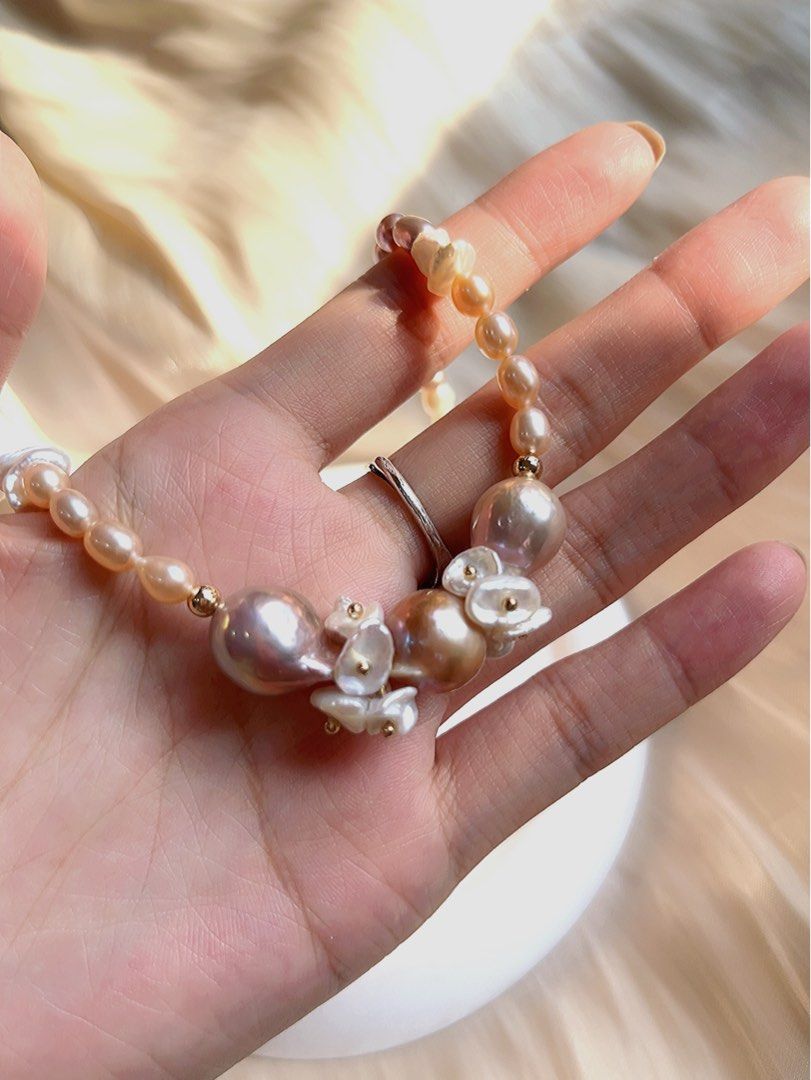 #PN176 [Sale] [Floral Series] Baroque Freshwater Pearl Necklace | Mixed Colour |Superb Lustre