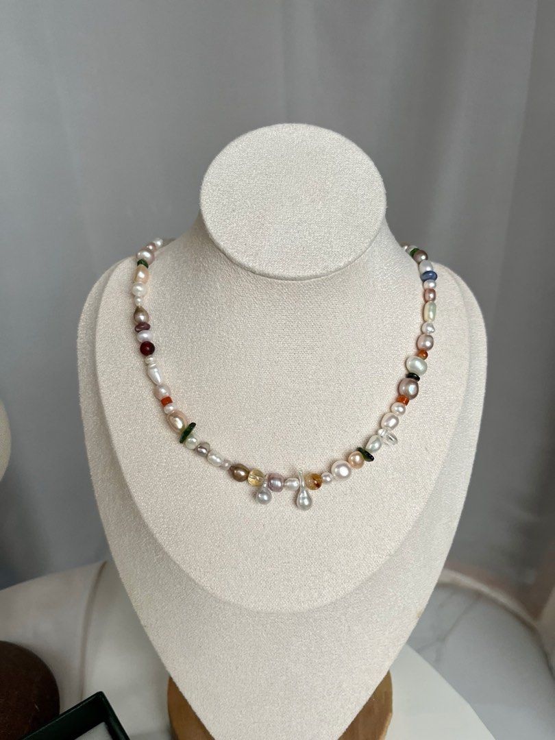#PN244 Candy Crush |Freshwater Pearl Necklace & Bracelet Set |Colorful Summer |Baroque Pearl |Natural Stones