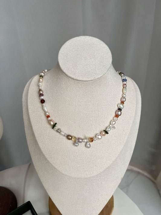 #PN244 Candy Crush |Freshwater Pearl Necklace & Bracelet Set |Colorful Summer |Baroque Pearl |Natural Stones