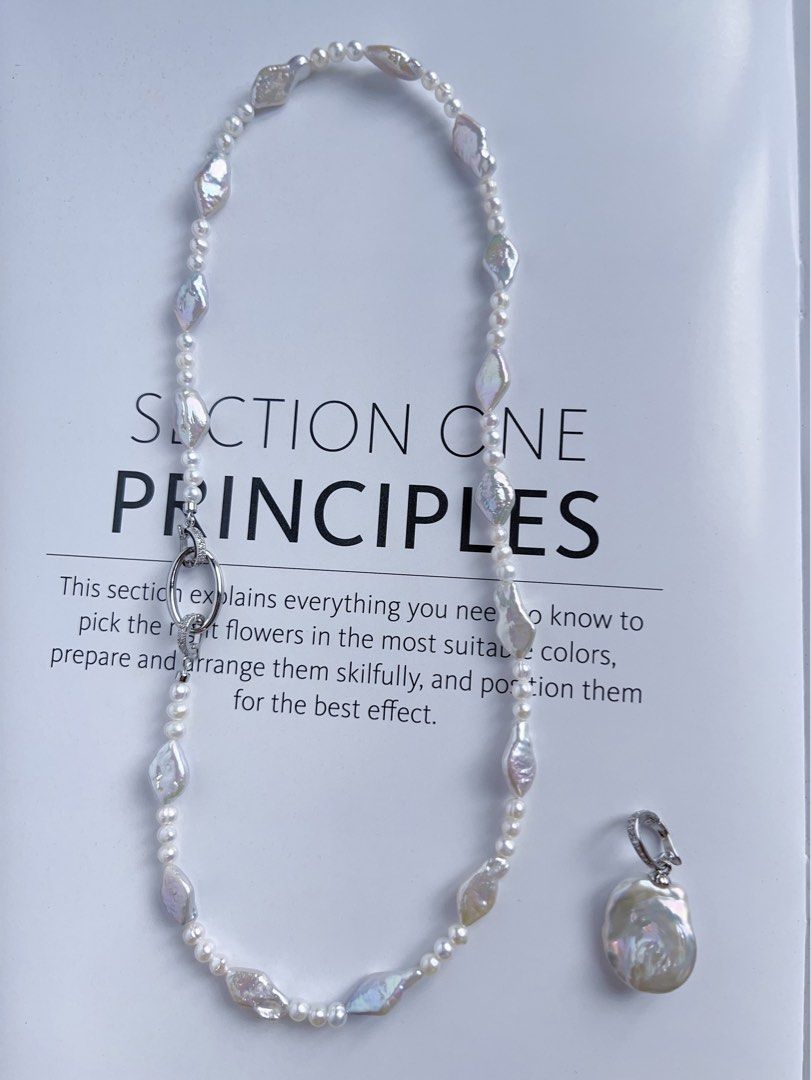 #PN199 Silver Lightning |Freshwater Pearl Necklace & Bracelet Set|Removable Pendant |Removable Connection Ring|Diamond Shaped Pearl |Baby Pearl |Silver Lustre