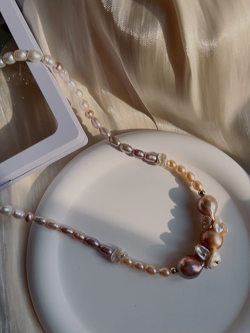 #PN176 [Sale] [Floral Series] Baroque Freshwater Pearl Necklace | Mixed Colour |Superb Lustre