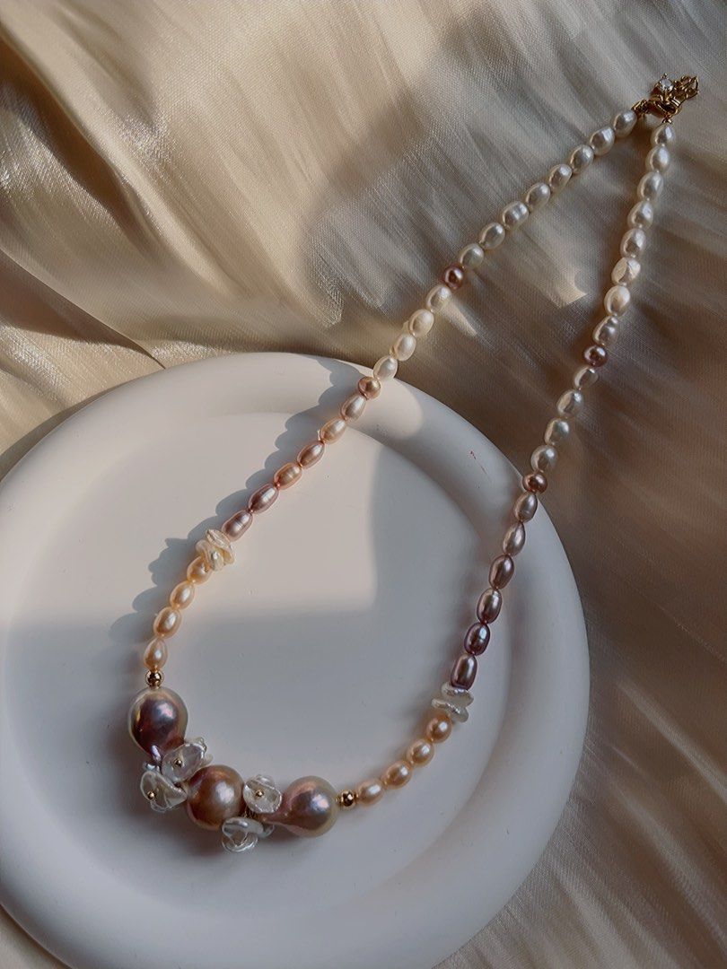 #PN176 [Sale] [Floral Series] Baroque Freshwater Pearl Necklace | Mixed Colour |Superb Lustre