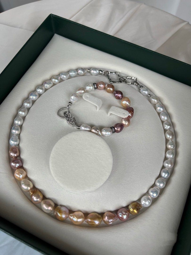 #PN259 Rainbow Bridge |Freshwater Pearl Necklace & Bracelet Set |Wrinkled Baroque Pearl |Lustrous|Big Pearls|Colorful