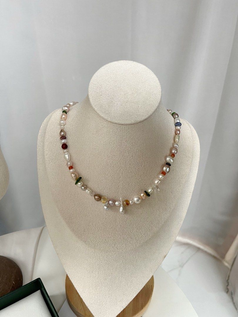 #PN244 Candy Crush |Freshwater Pearl Necklace & Bracelet Set |Colorful Summer |Baroque Pearl |Natural Stones
