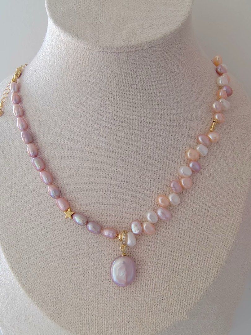 #PN290 Princess Realm | Freshwater Pearl Necklace | Removable Pendant | Lustrous Coin Pearl | Wheat Ear Design| Mixed Colours