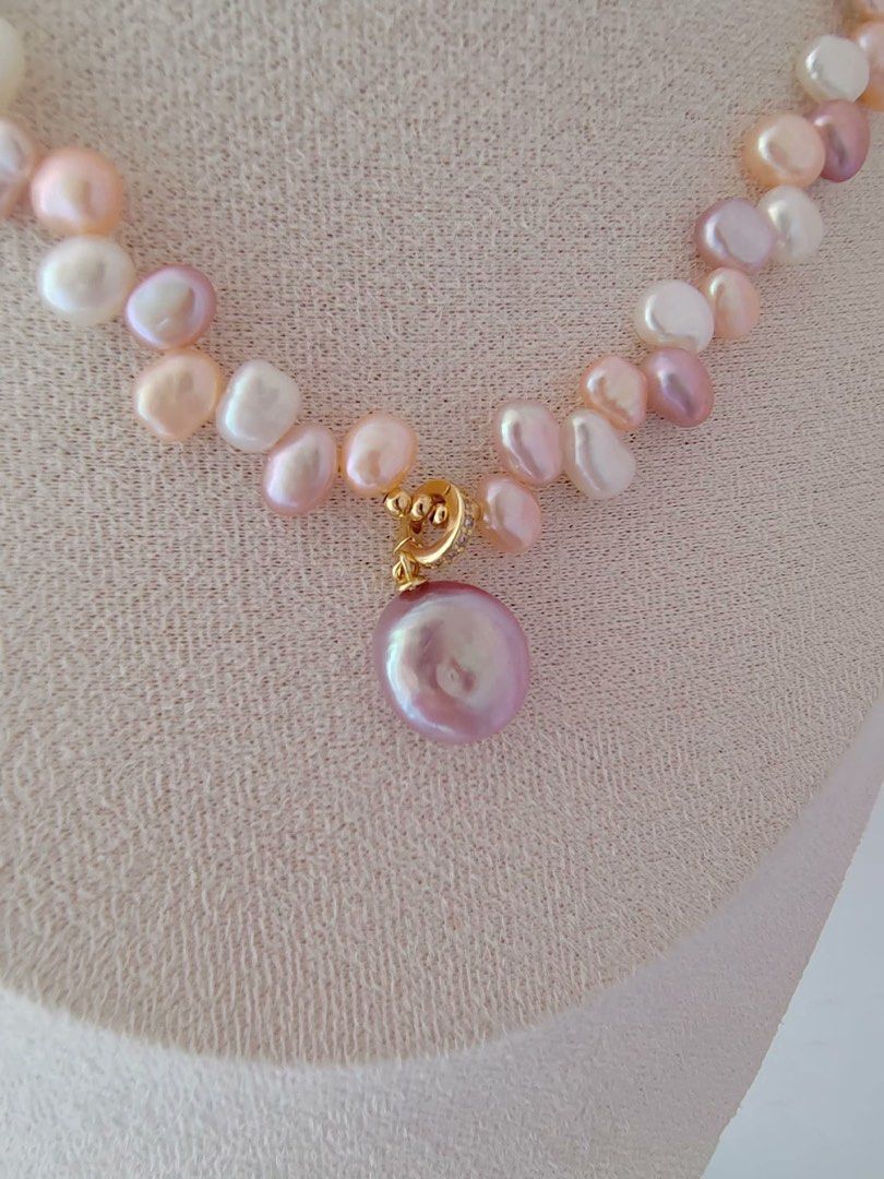 #PN290 Princess Realm | Freshwater Pearl Necklace | Removable Pendant | Lustrous Coin Pearl | Wheat Ear Design| Mixed Colours
