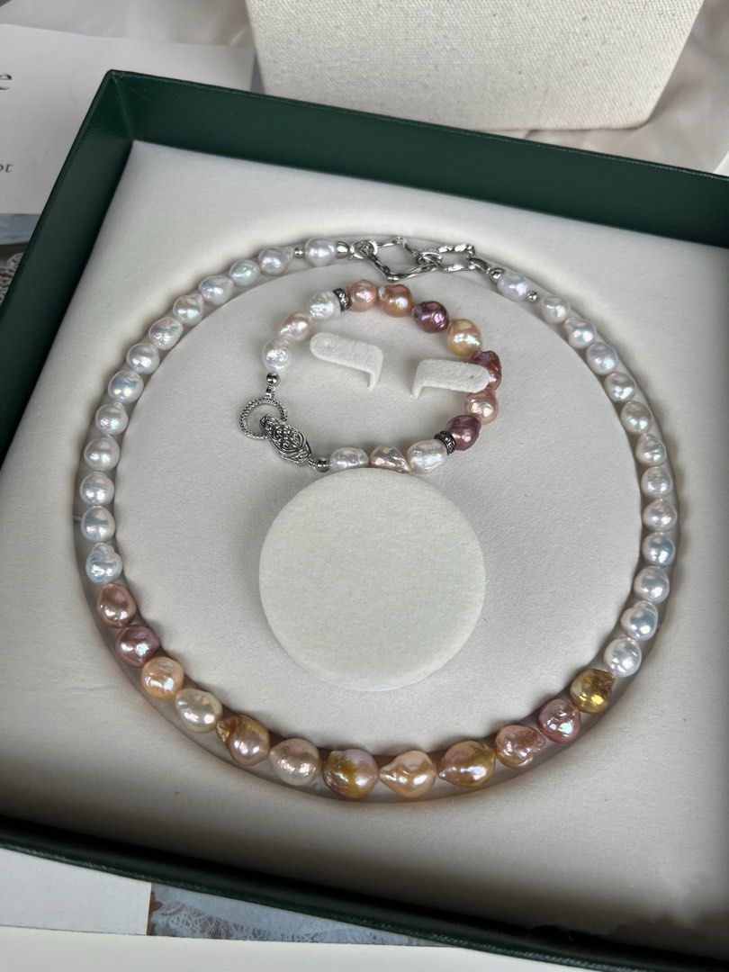 #PN259 Rainbow Bridge |Freshwater Pearl Necklace & Bracelet Set |Wrinkled Baroque Pearl |Lustrous|Big Pearls|Colorful