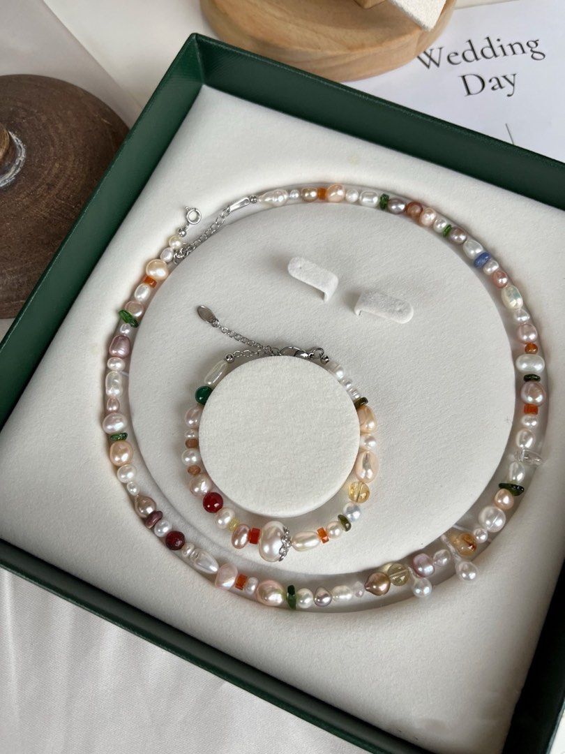 #PN244 Candy Crush |Freshwater Pearl Necklace & Bracelet Set |Colorful Summer |Baroque Pearl |Natural Stones