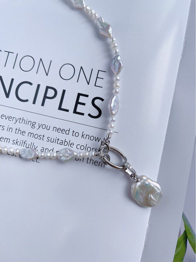 #PN199 Silver Lightning |Freshwater Pearl Necklace & Bracelet Set|Removable Pendant |Removable Connection Ring|Diamond Shaped Pearl |Baby Pearl |Silver Lustre