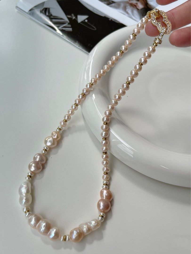 #PN71 Casual Gourd|Freshwater Pearl Necklace | Champagne Colour |Lustrous | Gourd Clasp
