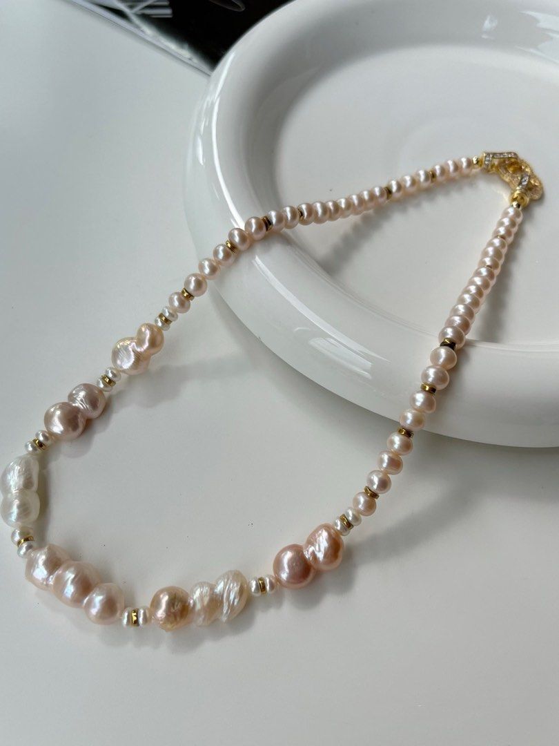 #PN71 Casual Gourd|Freshwater Pearl Necklace | Champagne Colour |Lustrous | Gourd Clasp