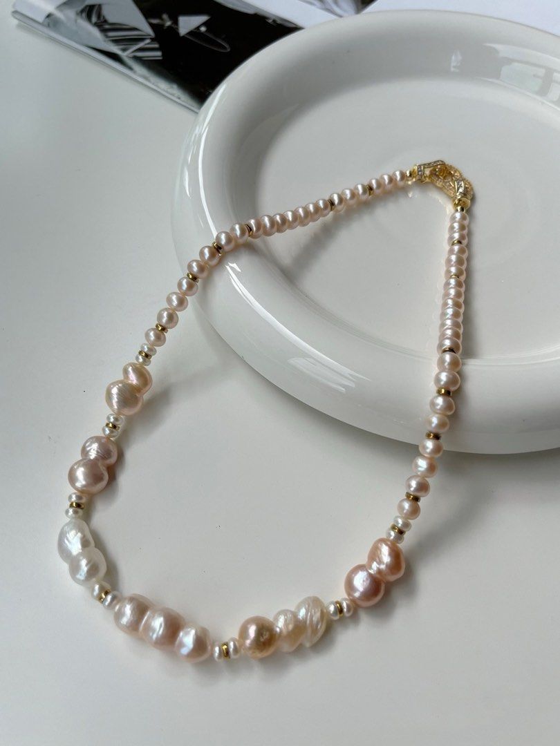 #PN71 Casual Gourd|Freshwater Pearl Necklace | Champagne Colour |Lustrous | Gourd Clasp