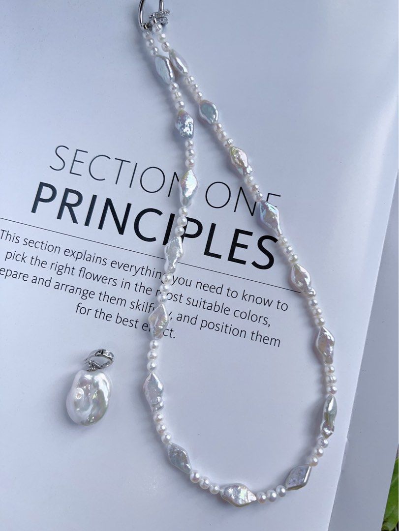 #PN199 Silver Lightning |Freshwater Pearl Necklace & Bracelet Set|Removable Pendant |Removable Connection Ring|Diamond Shaped Pearl |Baby Pearl |Silver Lustre