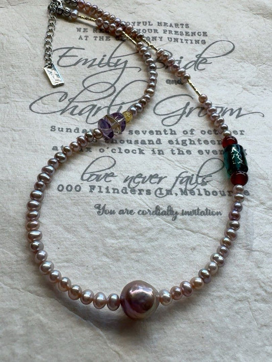 #PN260 Grape Juice | Freshwater Pearl Necklace |Baby Baroque Pearl |Garnet|Metallic Lustre|Wrinkled Baroque Pearl