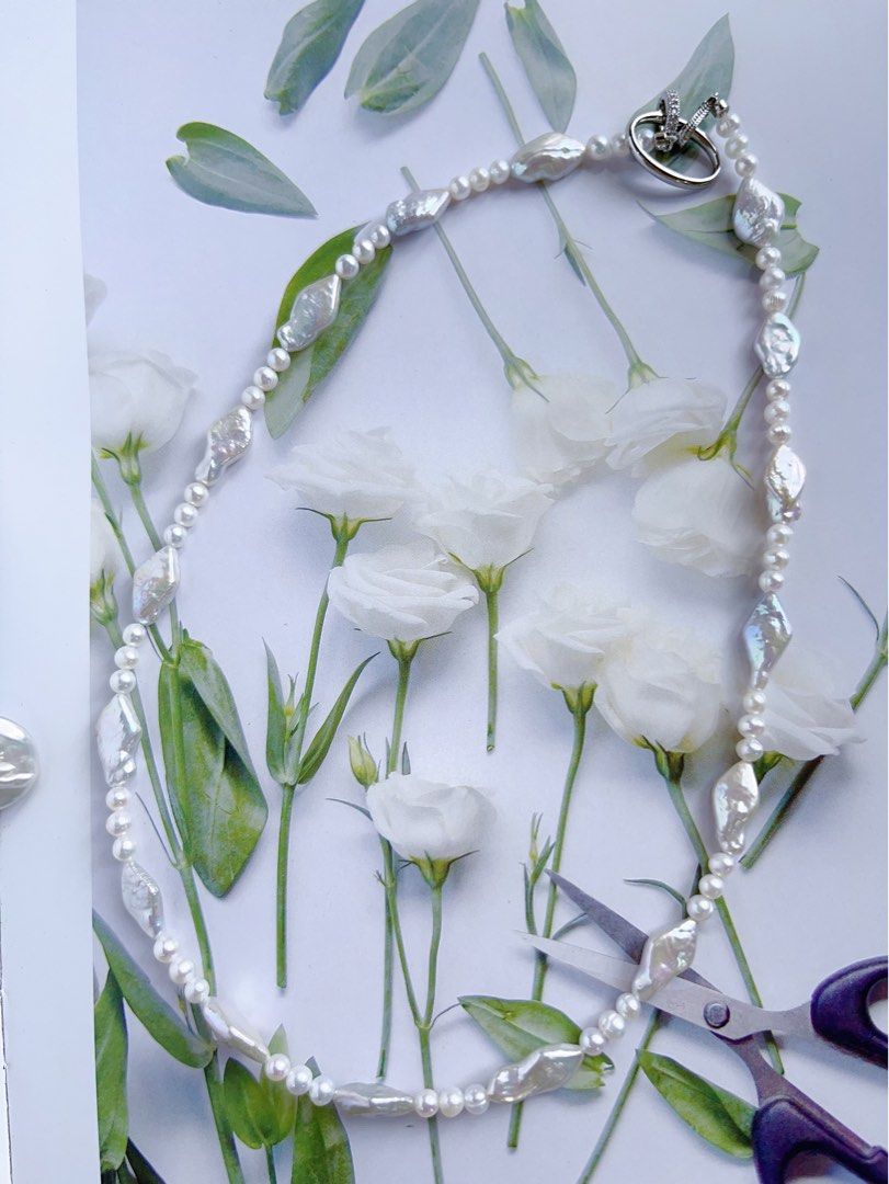 #PN199 Silver Lightning |Freshwater Pearl Necklace & Bracelet Set|Removable Pendant |Removable Connection Ring|Diamond Shaped Pearl |Baby Pearl |Silver Lustre