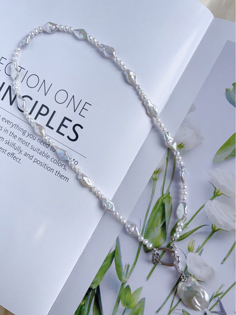 #PN199 Silver Lightning |Freshwater Pearl Necklace & Bracelet Set|Removable Pendant |Removable Connection Ring|Diamond Shaped Pearl |Baby Pearl |Silver Lustre