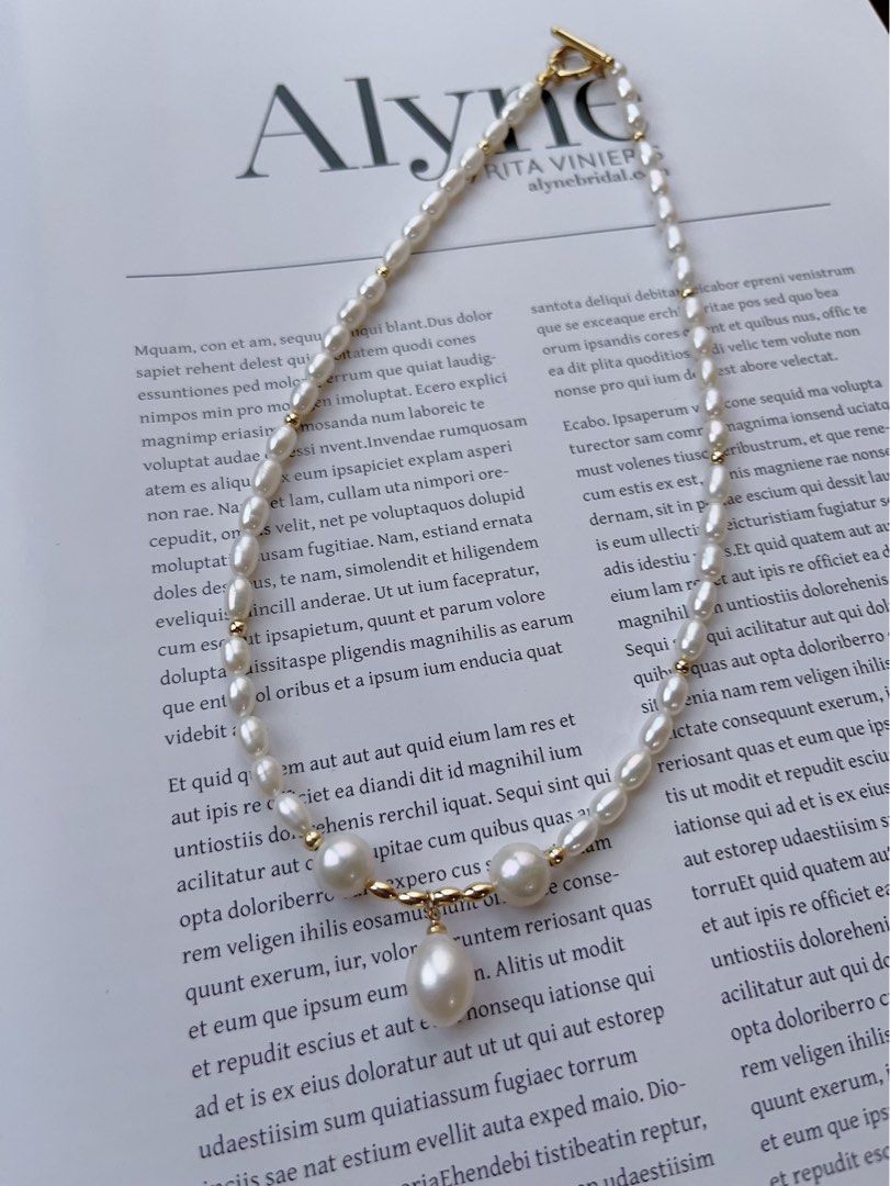 #PN101 [Sale]Genuine Simplicity |Freshwater Pearl Necklace |Rice Pearl |Baroque Pearl |Big Rice Pearl Pendant |OT Clasp