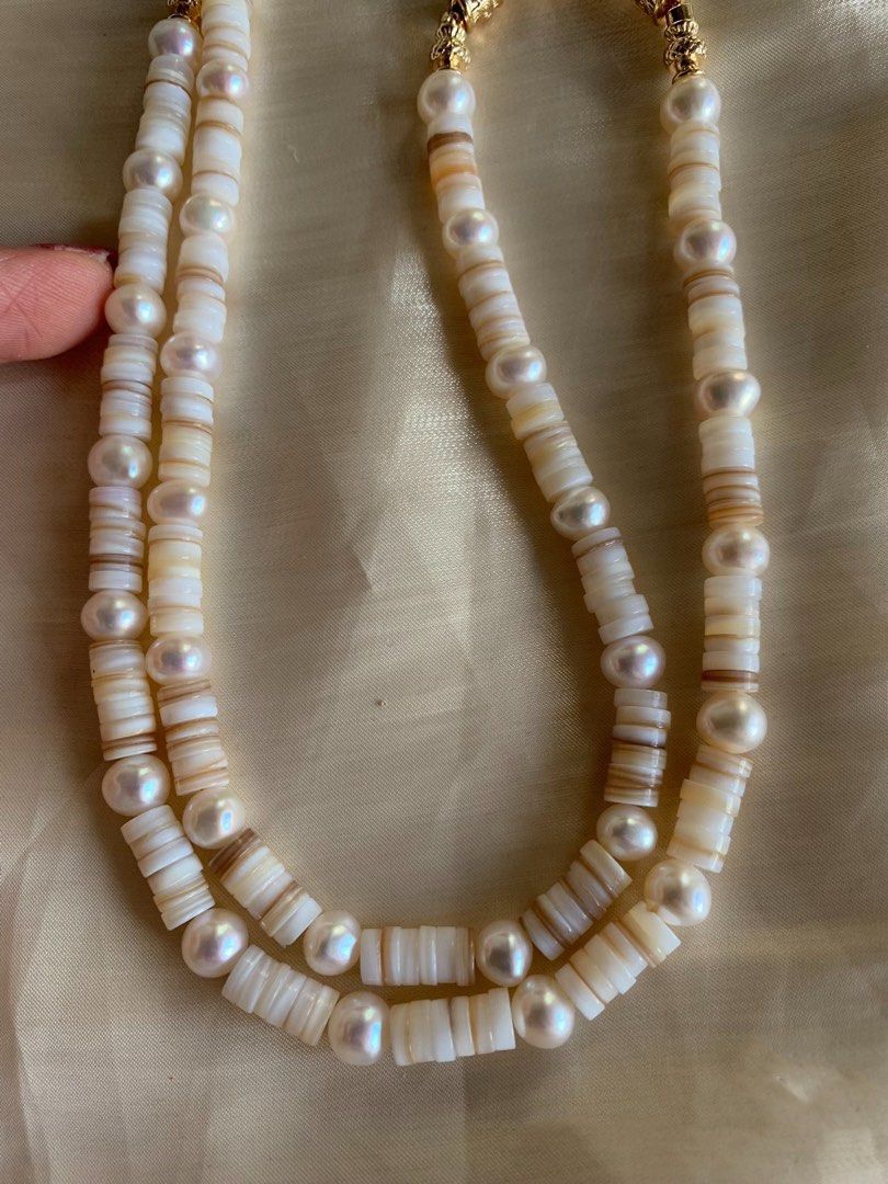 #PN47 [Sale] Handmade Original Design Freshwater Pearl Necklace |Stacked Shell “Coins” |30mm Big Baroque Pearl Pendant |Removable Pendant |Super Long 63cm