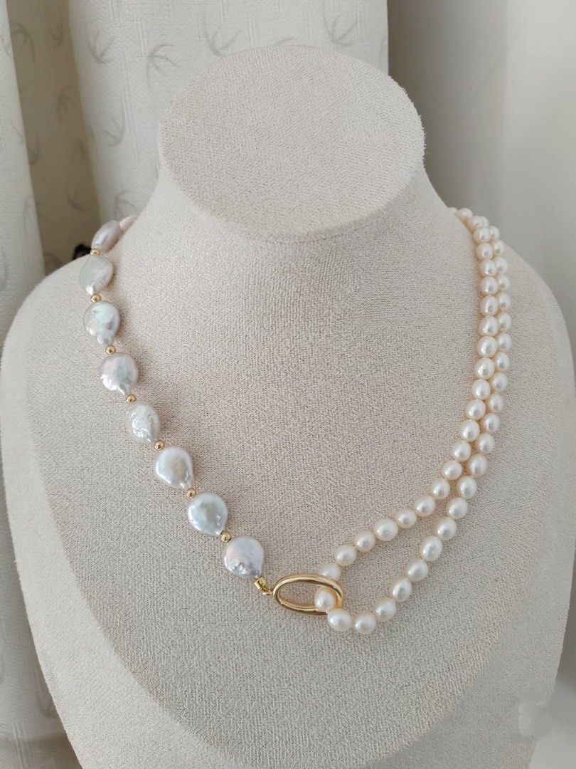 #PN200 [Multi Wearing Way] Freshwater Pearl Necklace & Bracelet Set|Baroque Coin Pearl| Flawless Rice Pearl |Removable Pendant