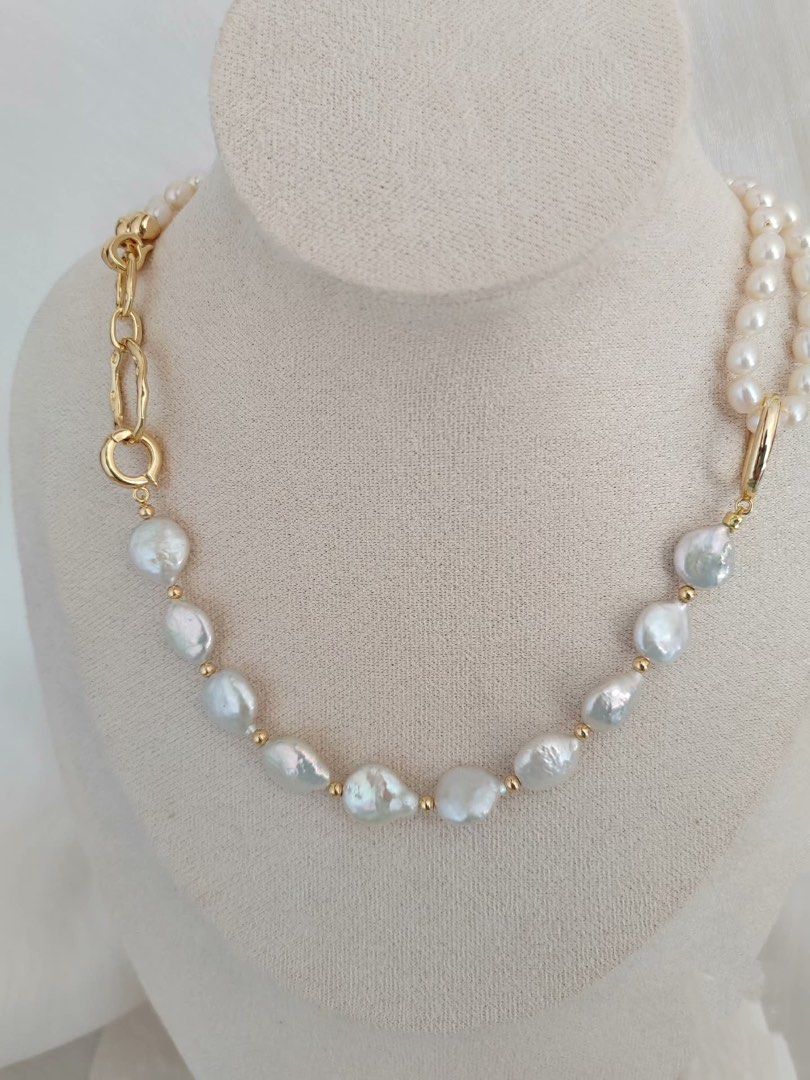#PN200 [Multi Wearing Way] Freshwater Pearl Necklace & Bracelet Set|Baroque Coin Pearl| Flawless Rice Pearl |Removable Pendant