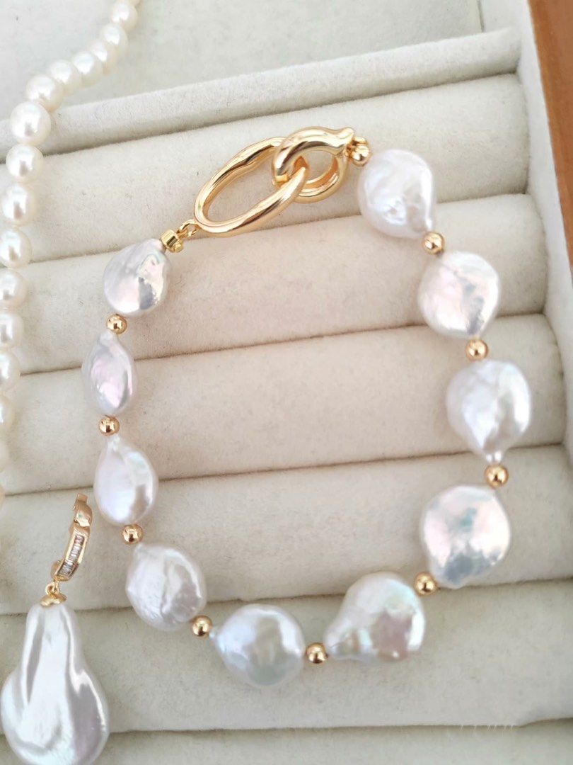 #PN200 [Multi Wearing Way] Freshwater Pearl Necklace & Bracelet Set|Baroque Coin Pearl| Flawless Rice Pearl |Removable Pendant