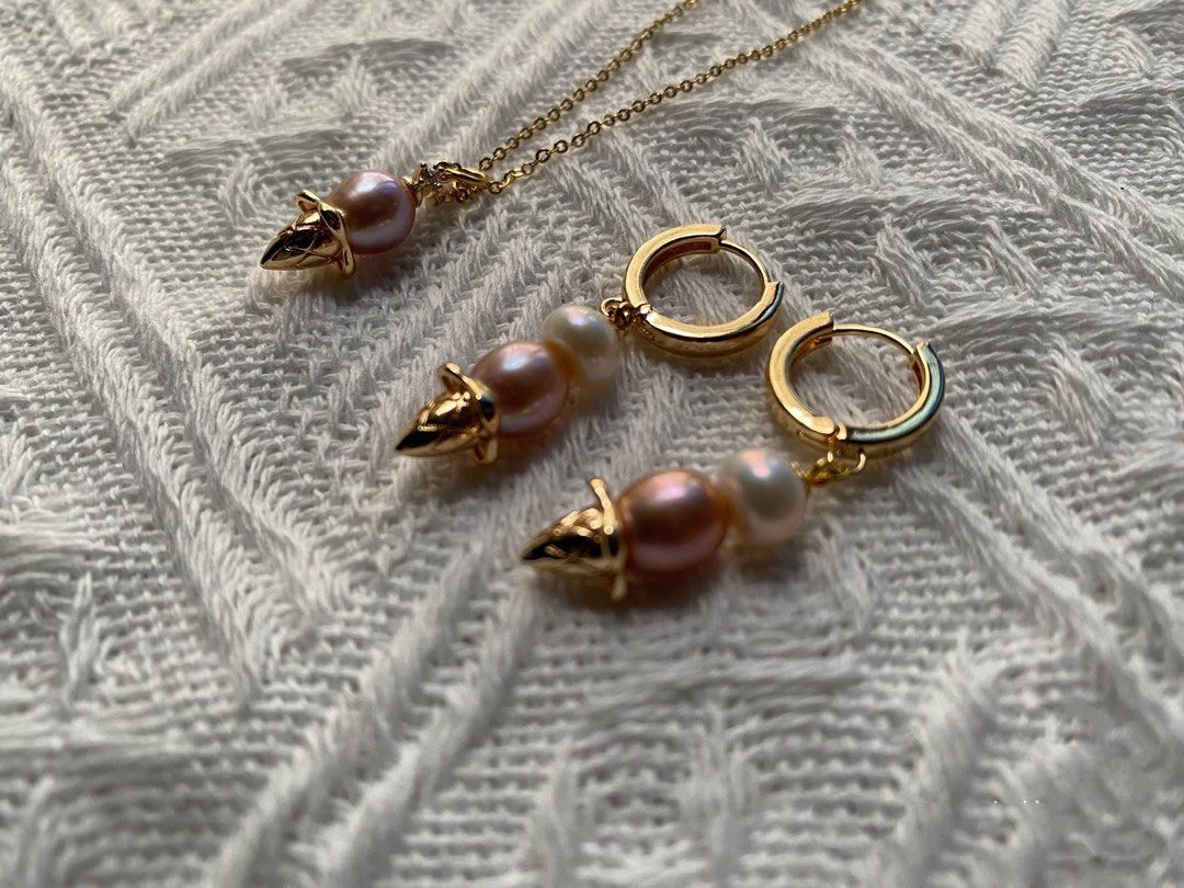 #PN216 Genuine Freshwater Pearl Earrings & Necklace Set |Ice Cream Design |Cute|Stacked Pearl |Mixed Colour