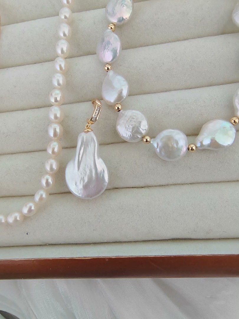 #PN200 [Multi Wearing Way] Freshwater Pearl Necklace & Bracelet Set|Baroque Coin Pearl| Flawless Rice Pearl |Removable Pendant