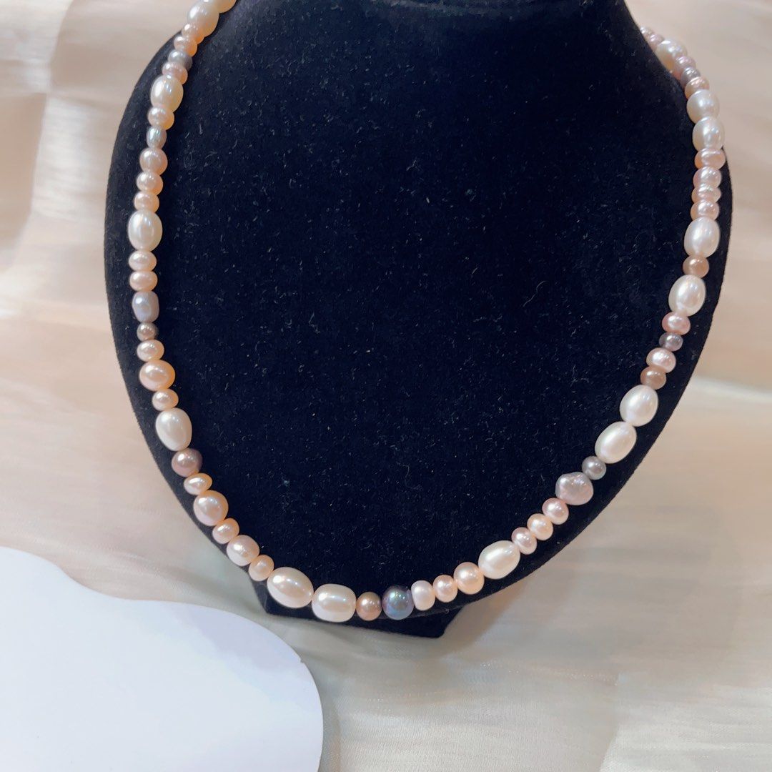 #PN102 Genuine Freshwater Pearl Necklace & Earring Set Rice Pearl Mixed Colour