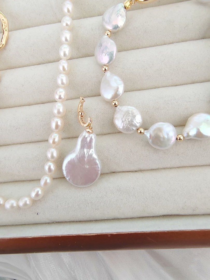 #PN200 [Multi Wearing Way] Freshwater Pearl Necklace & Bracelet Set|Baroque Coin Pearl| Flawless Rice Pearl |Removable Pendant