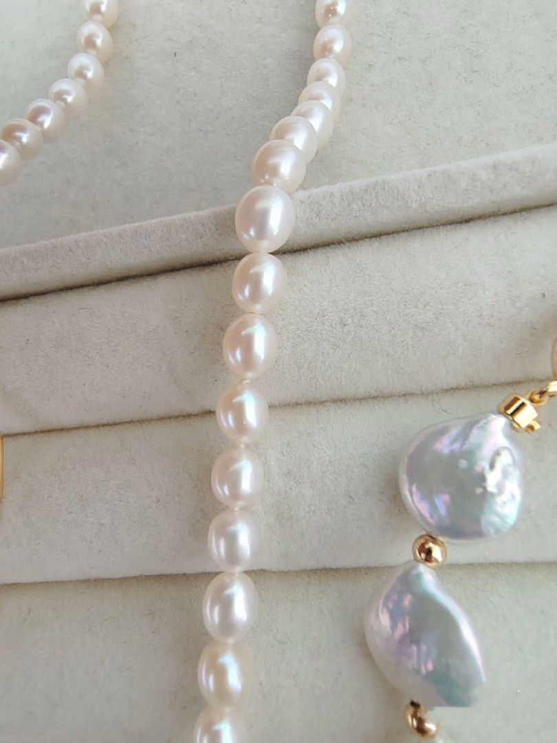 #PN200 [Multi Wearing Way] Freshwater Pearl Necklace & Bracelet Set|Baroque Coin Pearl| Flawless Rice Pearl |Removable Pendant