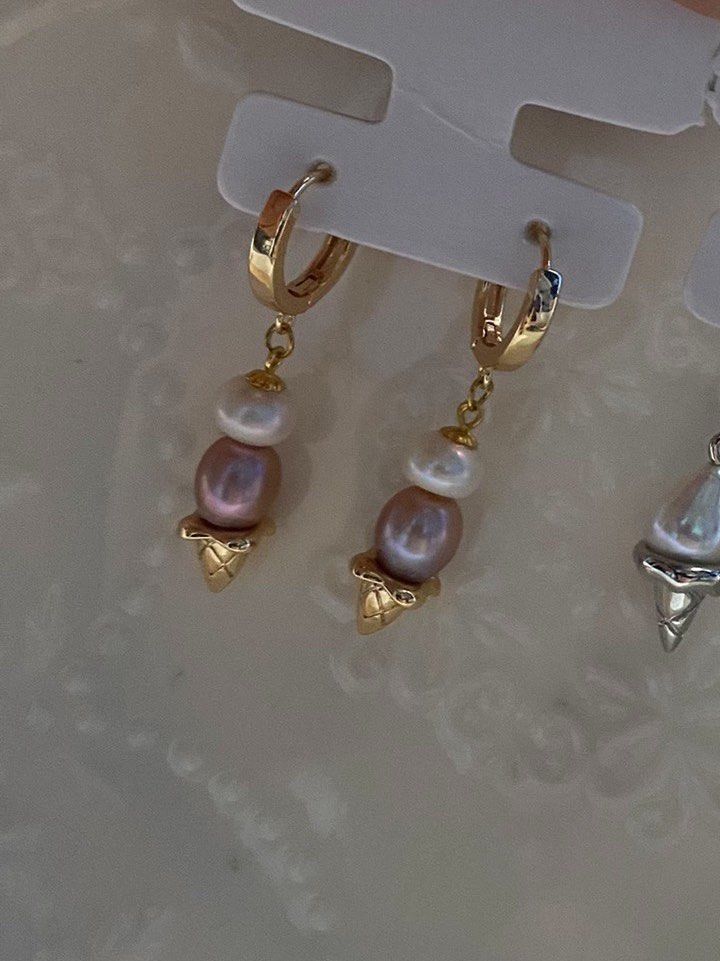 #PN216 Genuine Freshwater Pearl Earrings & Necklace Set |Ice Cream Design |Cute|Stacked Pearl |Mixed Colour
