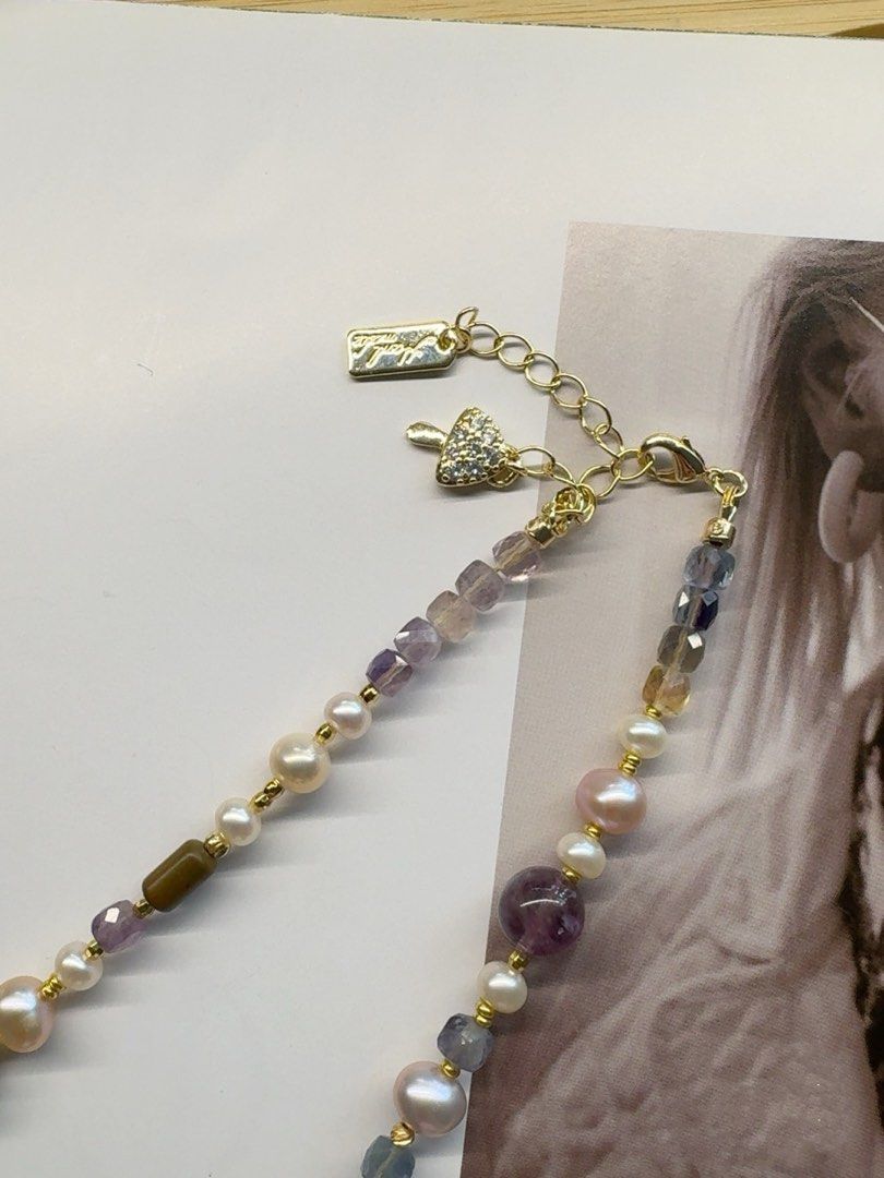 #PN232 Brown Sands|Freshwater Pearl Necklace & Bracelet Set |Vintage Style|Natural Stones|Fluorite|Amber|Mixed Colours