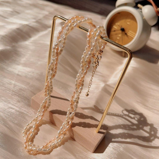 #PN104 Natural Freshwater Pearl Necklace Mixed 3-layer Woven Braided