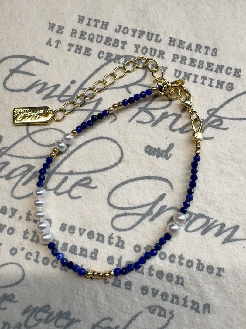 #PN233 Minimalist Chic| Freshwater Pearl Necklace & Bracelet Set | Lapis Lazuli | Baroque Pearl