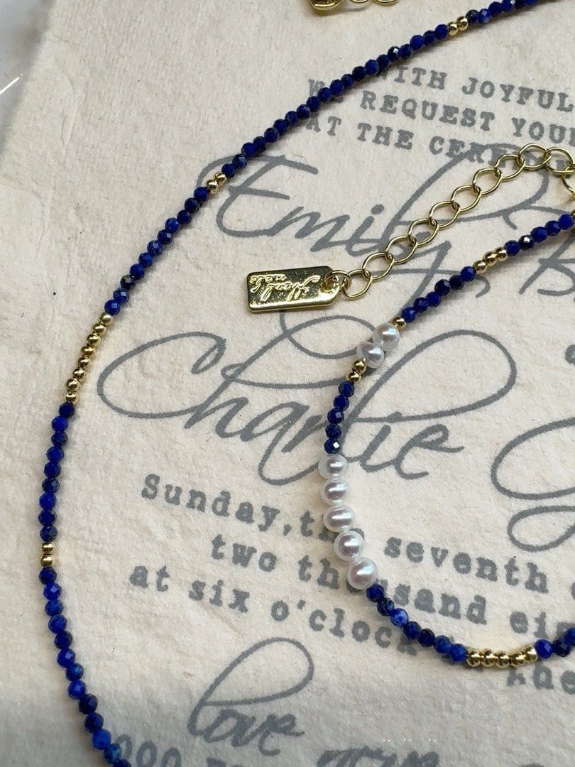 #PN233 Minimalist Chic| Freshwater Pearl Necklace & Bracelet Set | Lapis Lazuli | Baroque Pearl